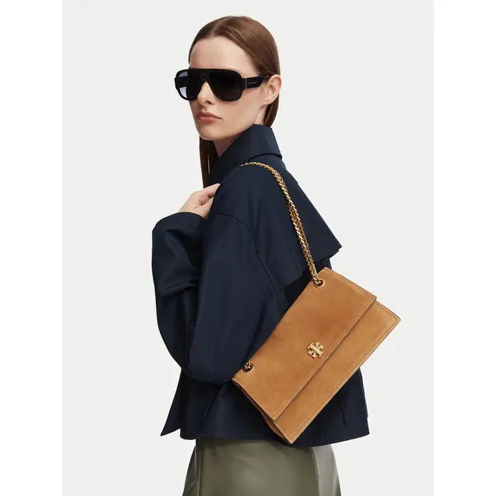 Tory Burch Borsetta Kira Turnlock Suede Shoulder Bag 178857 Marrone