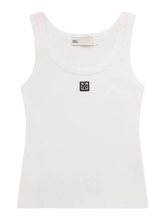 Tory Burch Canotta In Cotone A Costine Bianco