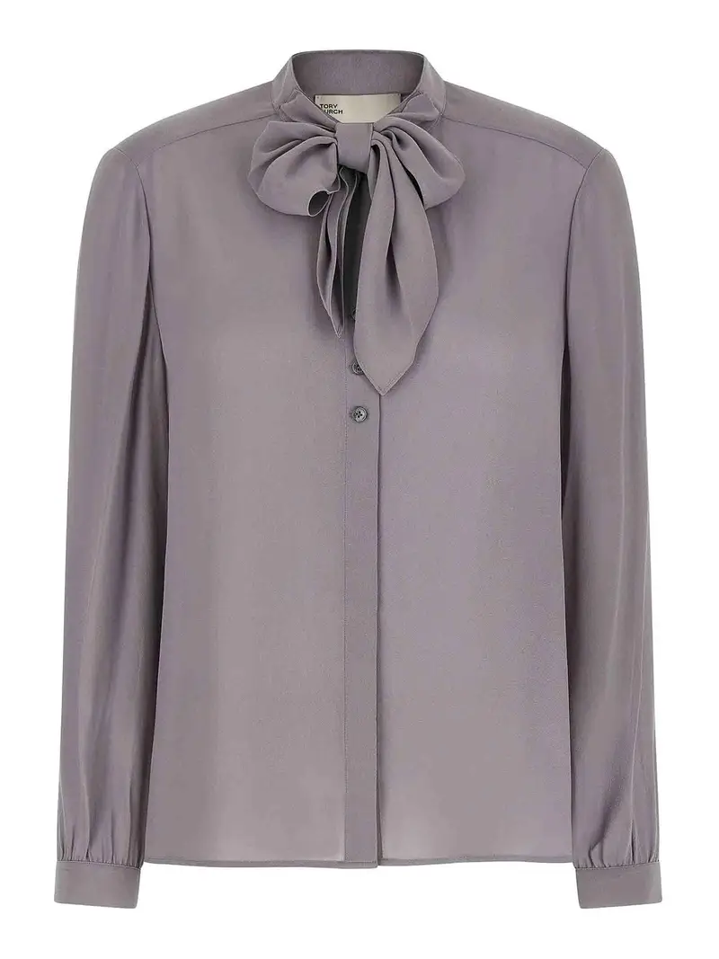 Tory Burch Georgette Bow Blouse Grigio
