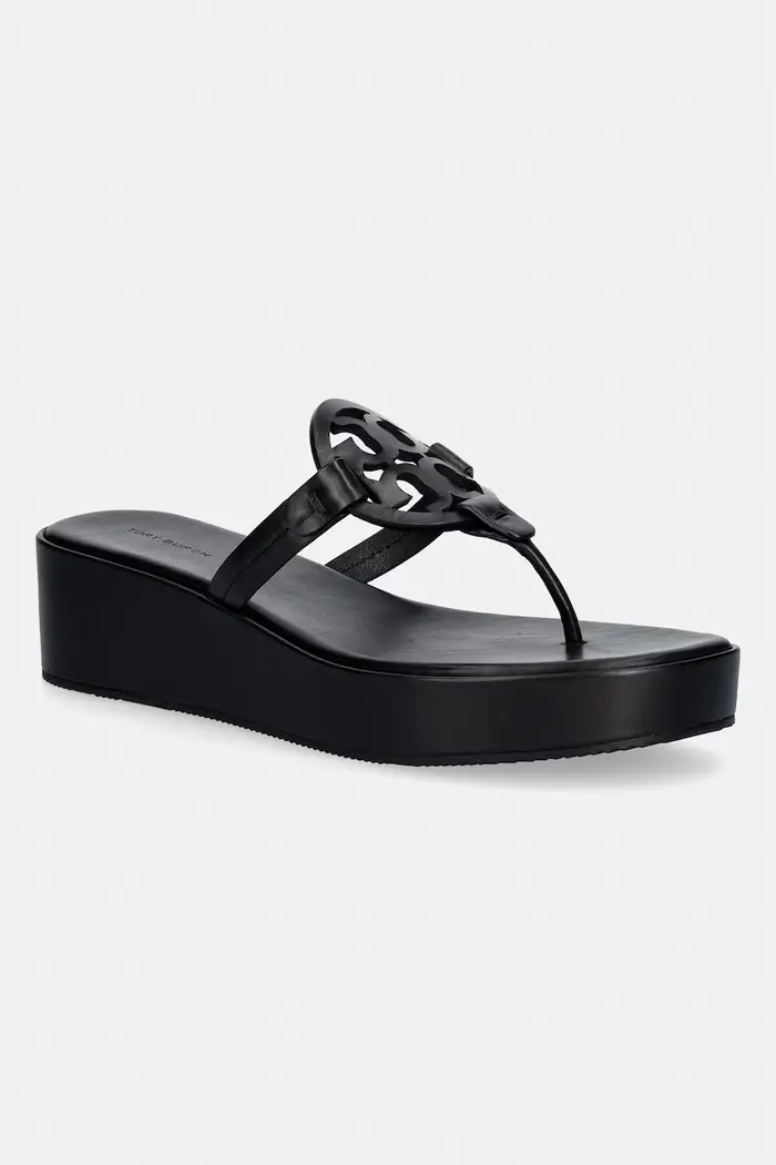 TORY BURCH infradito da donna in pelle Miller Wedge Nero