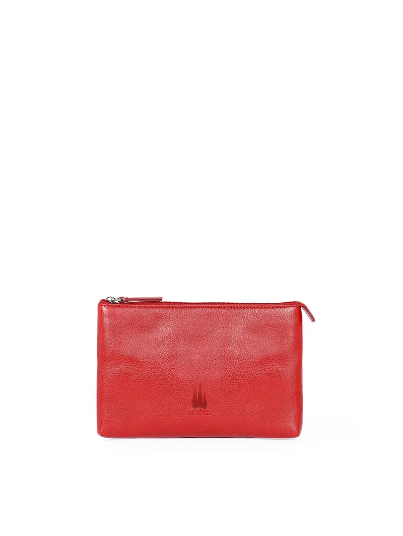 Toscanella Busta Porta Accessori Piccola In Pelle Rosso
