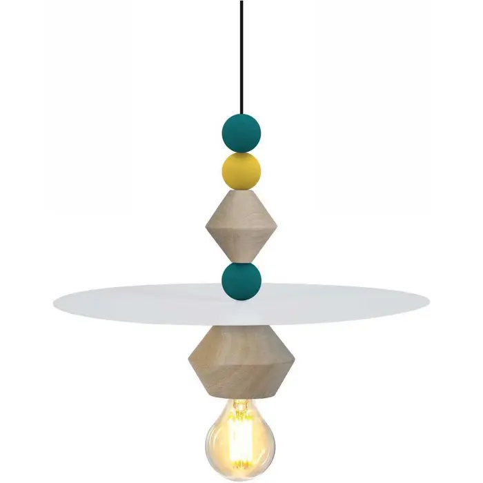 Tosel Lampadari, sospensioni e plafoniere Lampada a sospensione tondo legno bianco e multicolore