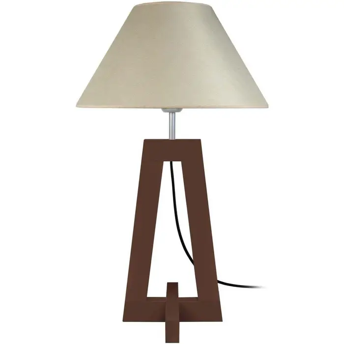 Tosel Lampade d ufficio lampada da comodino tondo legno wangé e panna Marrone