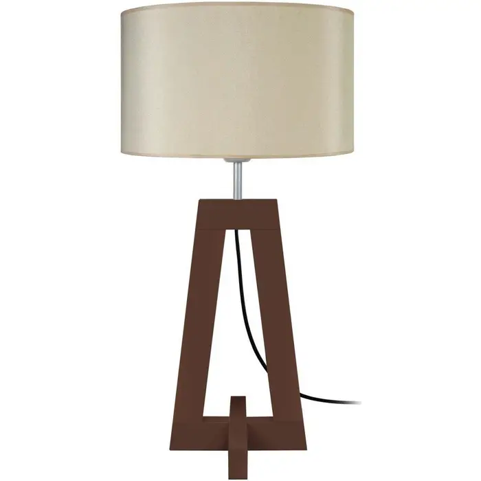 Tosel Lampade d ufficio lampada da comodino tondo legno wangé e panna Marrone
