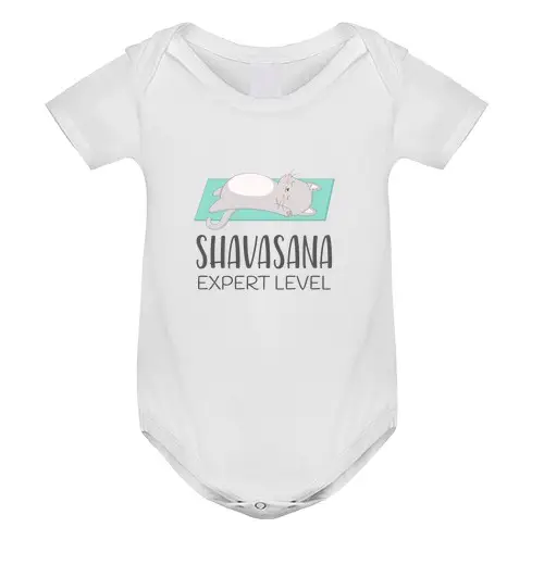 Tostadora Body neonato gatto divertente che fa yoga, shavasana body bebe bianco