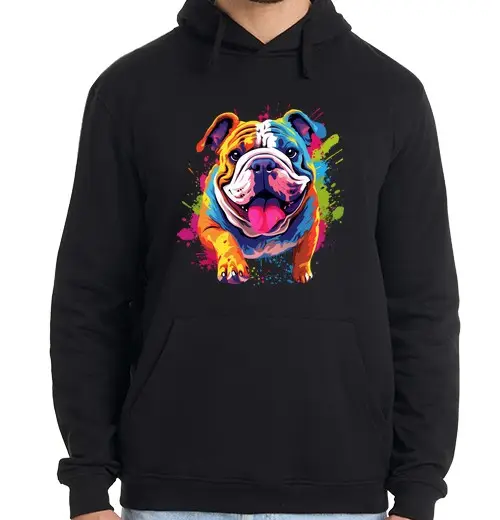 Felpa uomo con cappuccio Bulldog inglese pop art io amante dei c