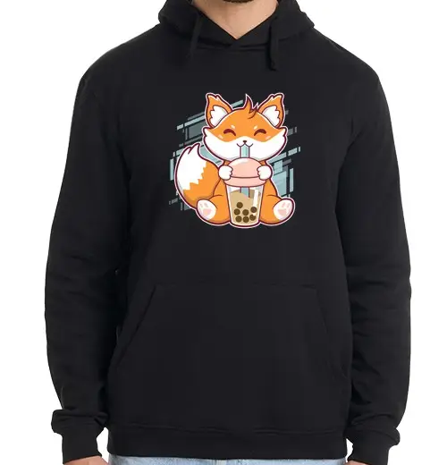 Tostadora Felpa uomo con cappuccio carino volpe boba volpe bubble tea kawa