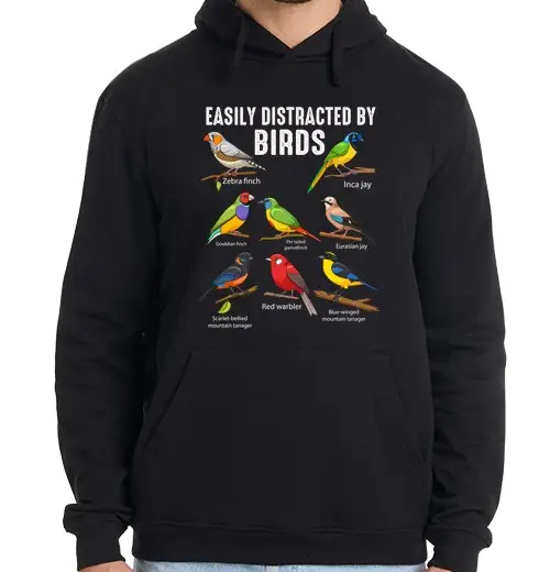 Felpa uomo con cappuccio facilmente distratto dagli uccelli aman