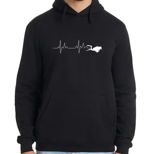 Felpa uomo con cappuccio felpa con cappuccio scuba heart beat - nodeco scubawear