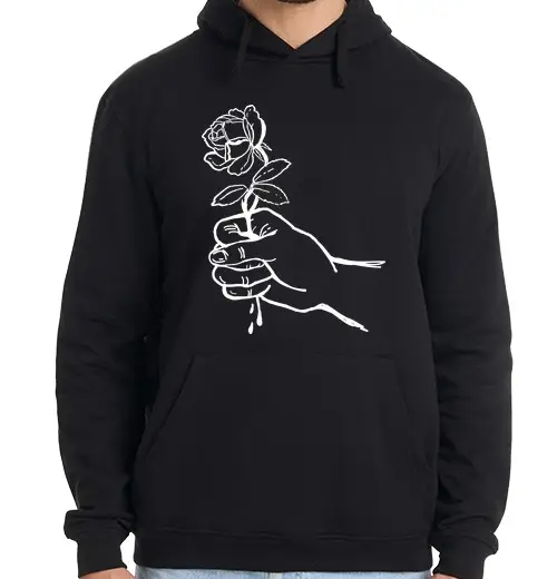 Tostadora Felpa uomo con cappuccio fiore in mano