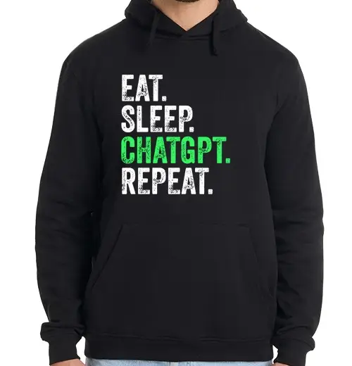 Felpa uomo con cappuccio mangia dormi chatta ripeti