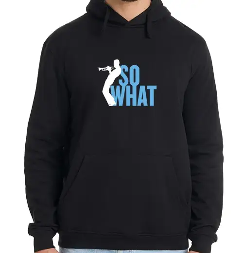 Tostadora Felpa uomo con cappuccio miglia davis, quindi what blu e bianco. musica jazz