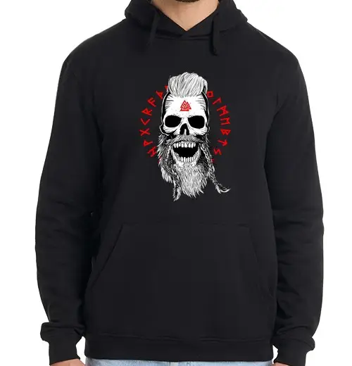 Felpa uomo con cappuccio skull viking bw