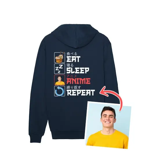 JE effetto anime felpa eat sleep anime repeat foto personalizzabile