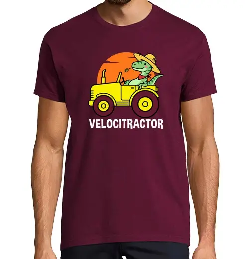 Tostadora T-shirt uomo manica corta maglietta velocitrattore dinosauro su trattore umorista contadino