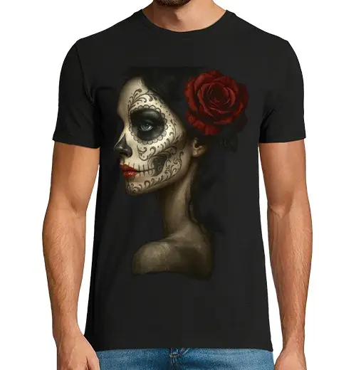 Tostadora T-shirt uomo manica corta skull sugar rosa rossa donna catrina