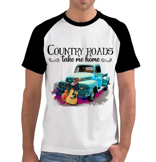 T-shirt uomo, manica corta, stile baseball le strade di campagna mi portano a casa