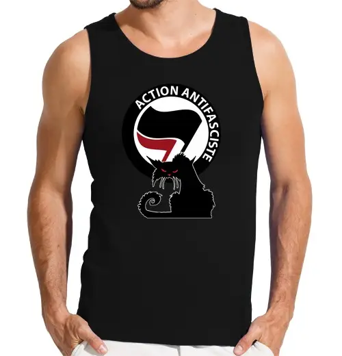 T-shirt uomo senza maniche canotta - gatto antifa rosso
