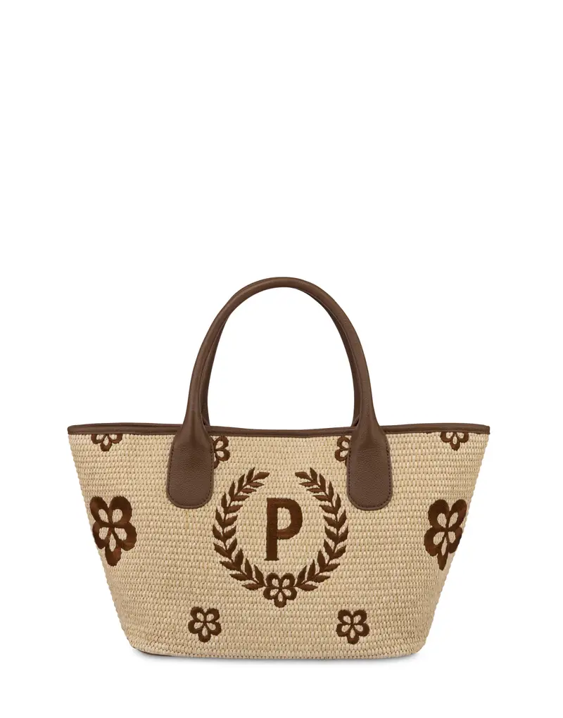 pollini Tote bag in paglia Macro Heritage Small NATURALE/T.MORO/MARRONE, one_size