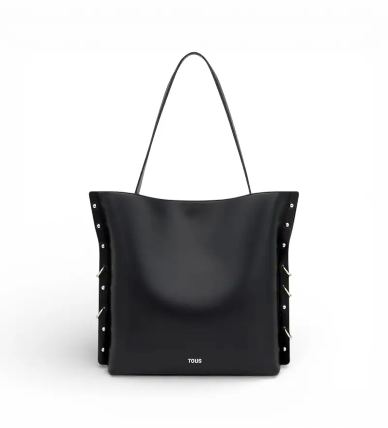 TOUS Borsa tote donna nera con borchie in poliuretano