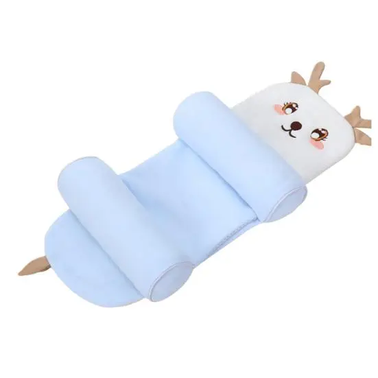 Toy Cuscino di Supporto per Bambino Morbido Traspirante Cuscino per la Testa del Neonato per Neonati 0-12 Mesi Dormire Leggero Deer blu