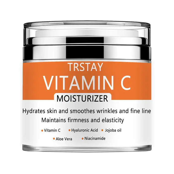 Vitamina C, Acido Ialuronico, Aloe Vera, Crema Giorno e Notte idratante e schiarente per le linee sottili, crema idratante, rassodante e schiarente 15g