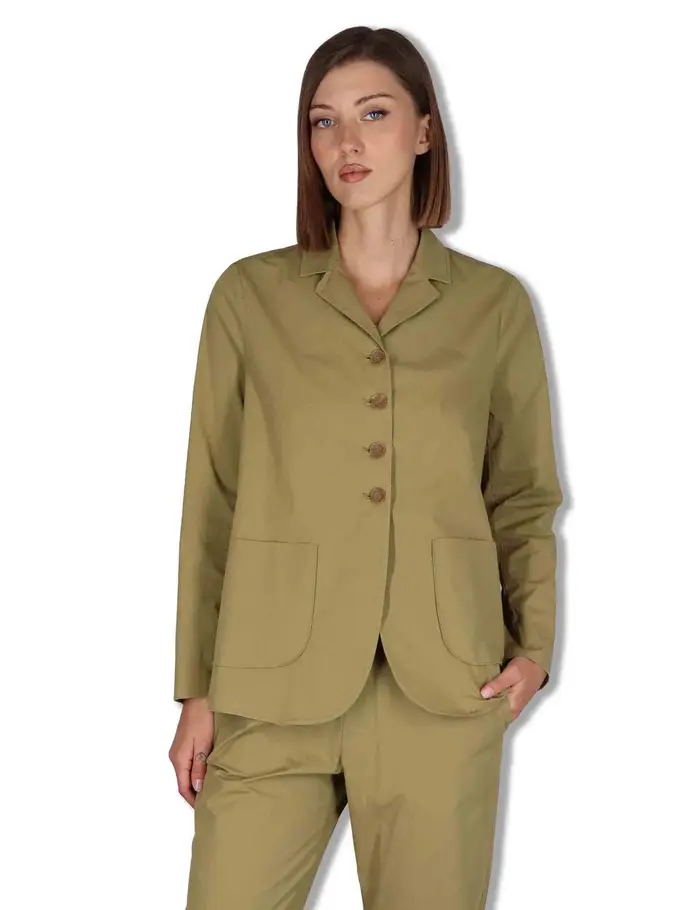 TreBarraBi Blazer monopetto in cotone stretch kaki Donna BEL OVO_KAKI