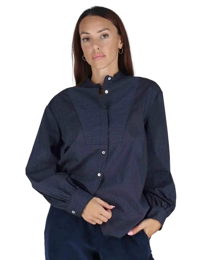 TreBarraBi Camicie in cotone blu e collo alla coreana Donna 3W25-CERRO PIN NIGHT