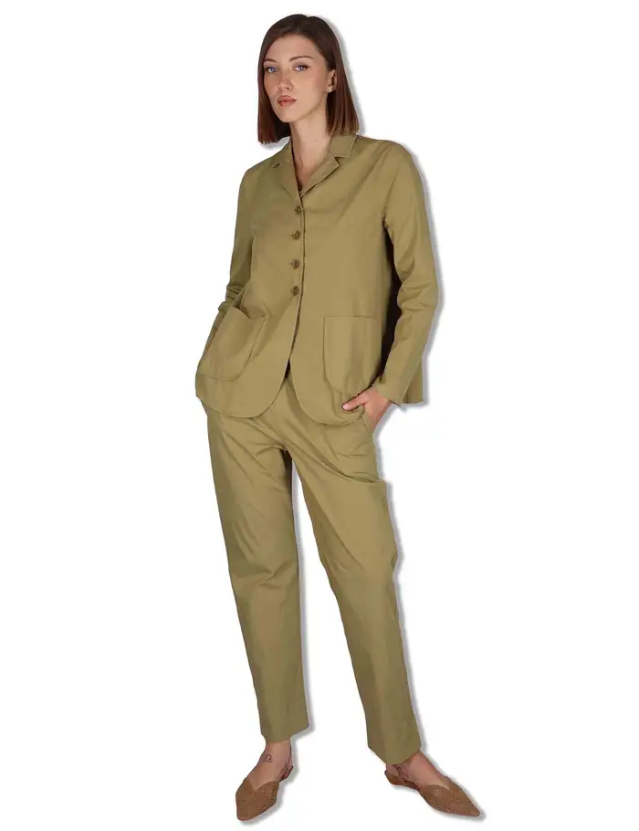 TreBarraBi Pantaloni Slim Basic in cotone kaki con elastico Donna PINA OVO_KAKI