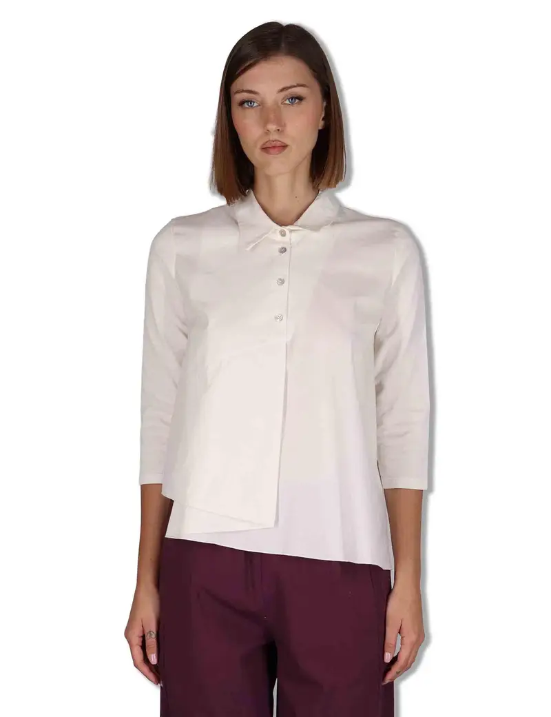 TreBarraBi Polo in cotone beige svasate al fondo Donna CREPES POP_BUTTER