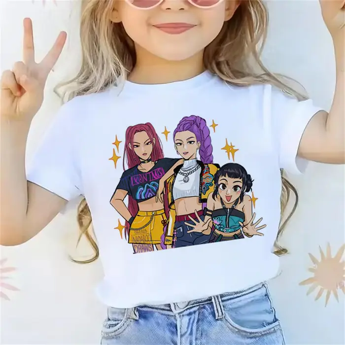Trendy Frontline Maglietta KPop Demon Hunters Film Estiva Manica Corta T-shirt Casual Ampia Ragazza Ragazzo Cotone Stampato Top 120