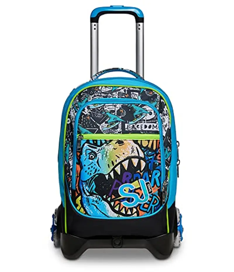 SJ GANG STYLE JAM GANG Trolley Scuola Jack 3 Ruote - SJ Boy Bambino - Azzurro - Zaino Sganciabile - Doppio Uso