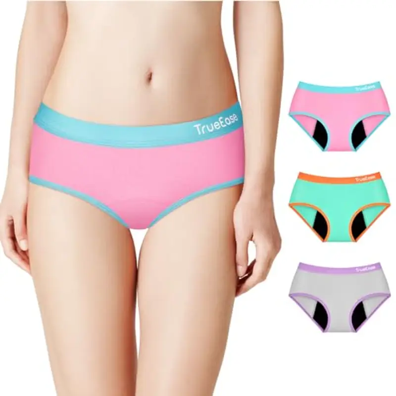 TrueEase Mutande Assorbenti Ragazze Ciclo, 3 Pezzi Mutande Assorbenti Donna Ciclo, Mutandine Speciali a Prova di Perdite per Ragazze