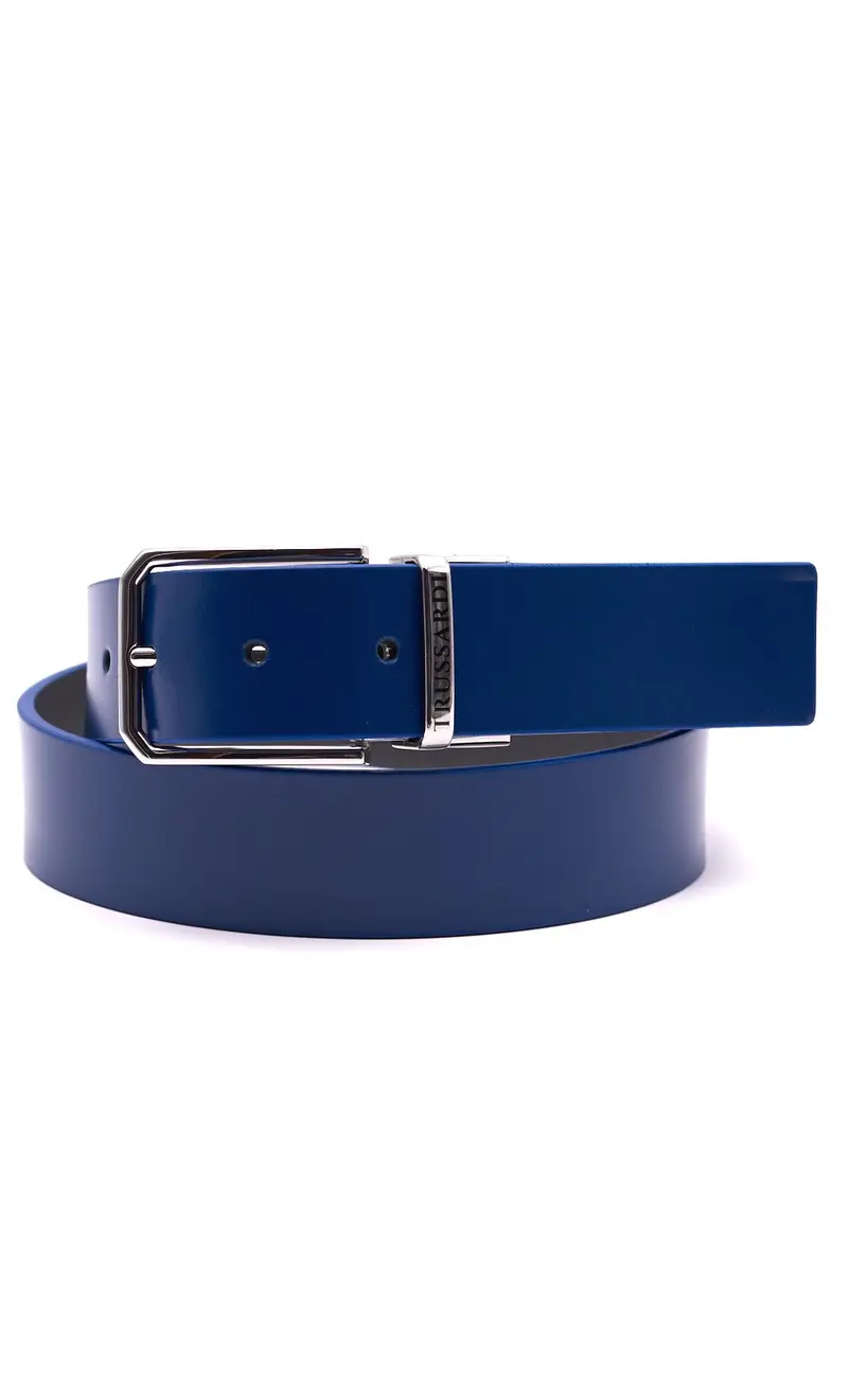 Trussardi Cintura in pelle reversibile, colore bluette