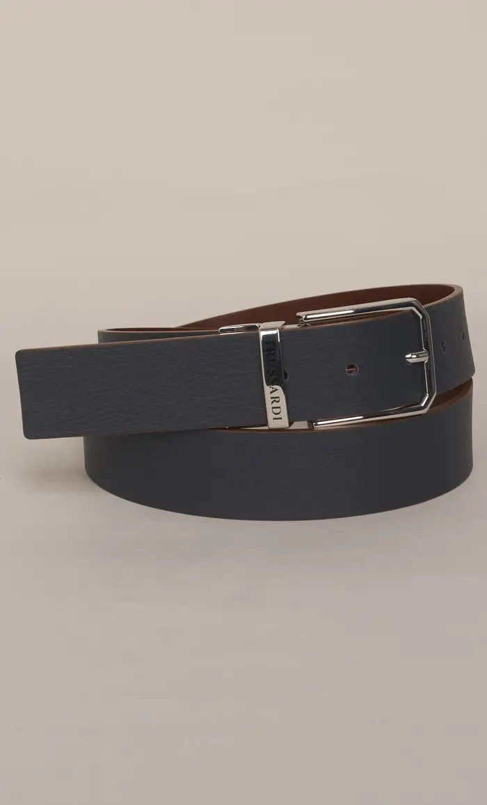 Cintura trussardi in pelle reversibile con logo, colore blu