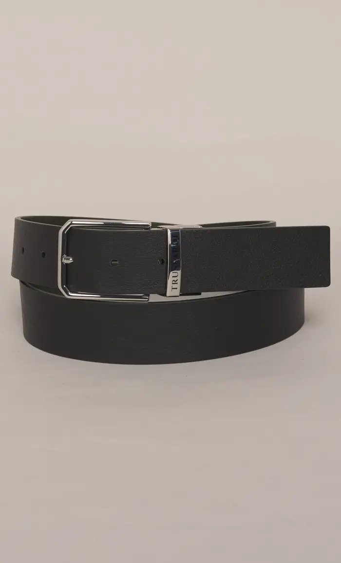 Cintura trussardi in pelle reversibile con logo, colore nero