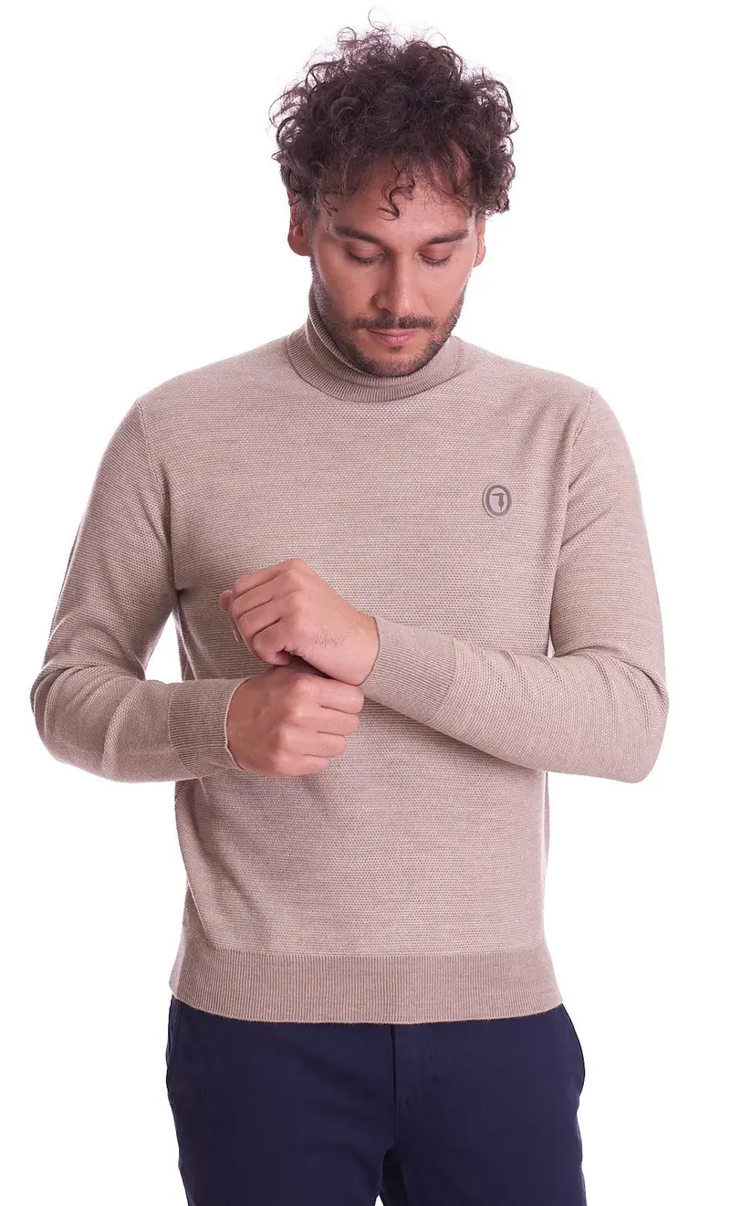 Trussardi Maglia collo alto bicolore, colore beige