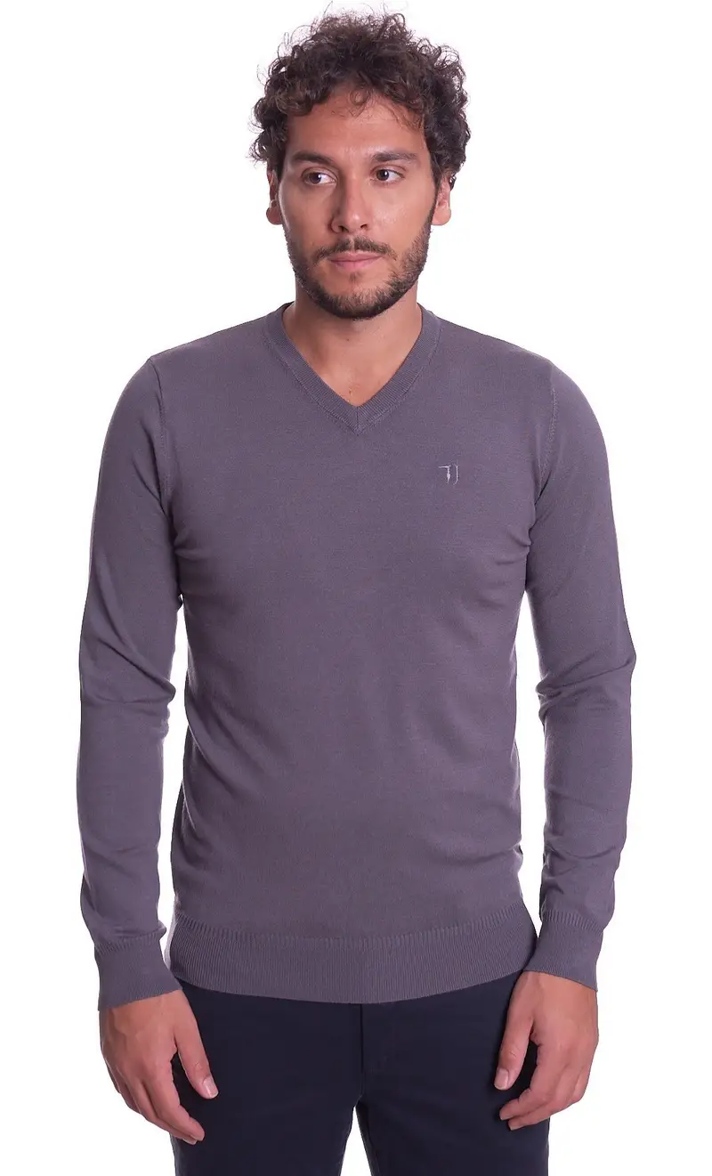 Trussardi Maglia jeans scollo a v slim fit, colore grigio