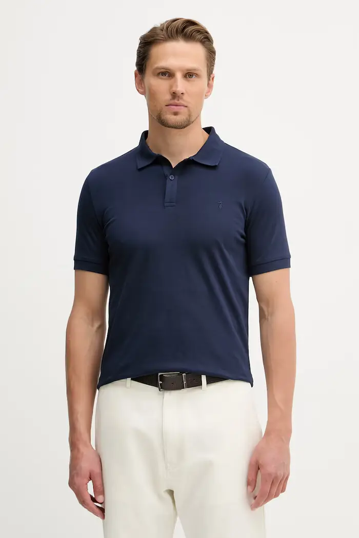 polo da uomo in cotone con elastan Blu navy