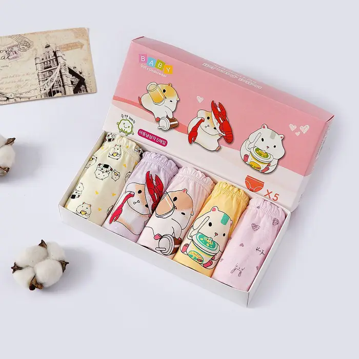 TUOPUDE BABY Biancheria Intima Bambina 5 Pezzi/Lotto Box Mutandine di Cotone per Bambine Cartone Animato Mutandine Triangolari per Bambini
