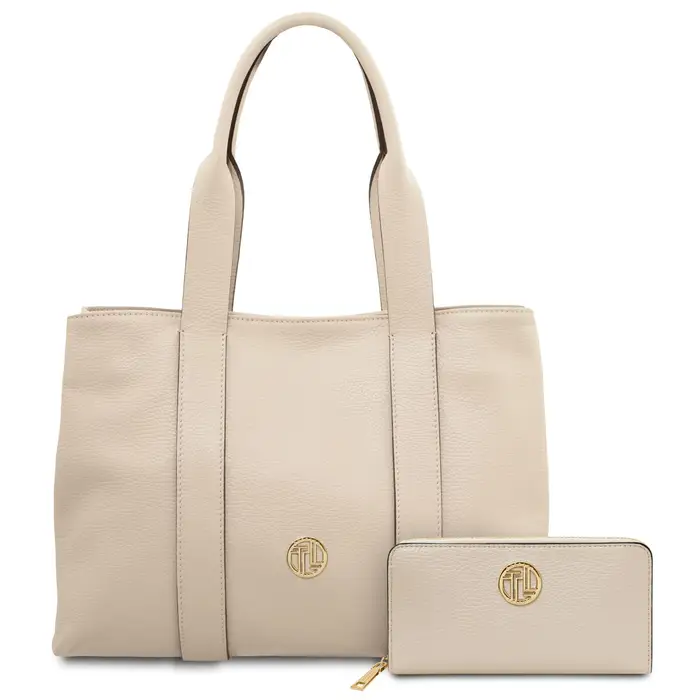 Tuscany Leather Borsa a spalla in pelle morbida e portafoglio in pelle zip around Beige