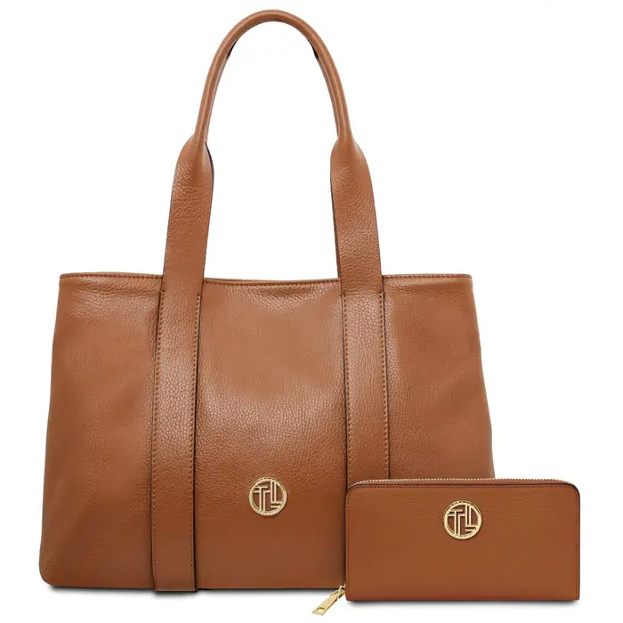 Tuscany Leather Borsa a spalla in pelle morbida e portafoglio in pelle zip around Cognac