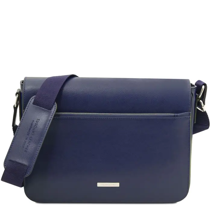 Borsa messenger in pelle Saffiano Blu scuro