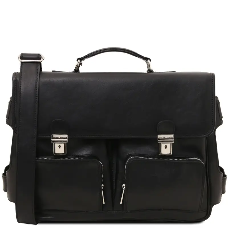 Tuscany Leather Borsa Multiscomparto da lavoro con tasche frontali in pelle Nero