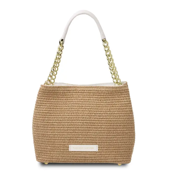 Tuscany Leather Borsa secchiello in rafia Bianco