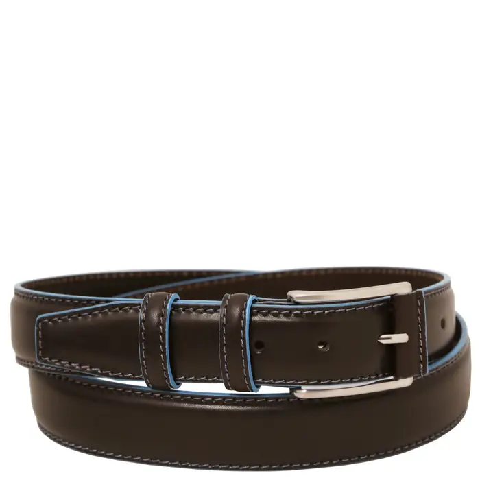 Tuscany Leather Cintura casual in pelle 35mm con bordi colorati in azzurro Testa di 115 cm Testa di Moro