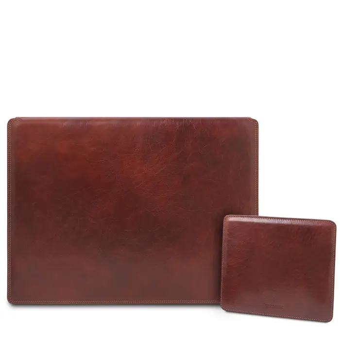 Tuscany Leather Sottomano da scrivania con ribalta e tappetino per mouse in pelle Marrone