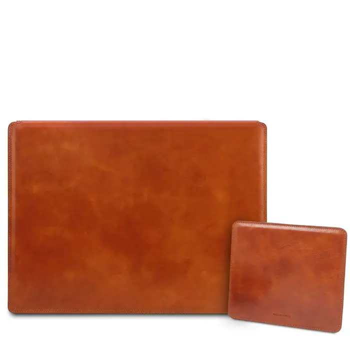 Tuscany Leather Sottomano da scrivania con ribalta e tappetino per mouse in pelle Miele