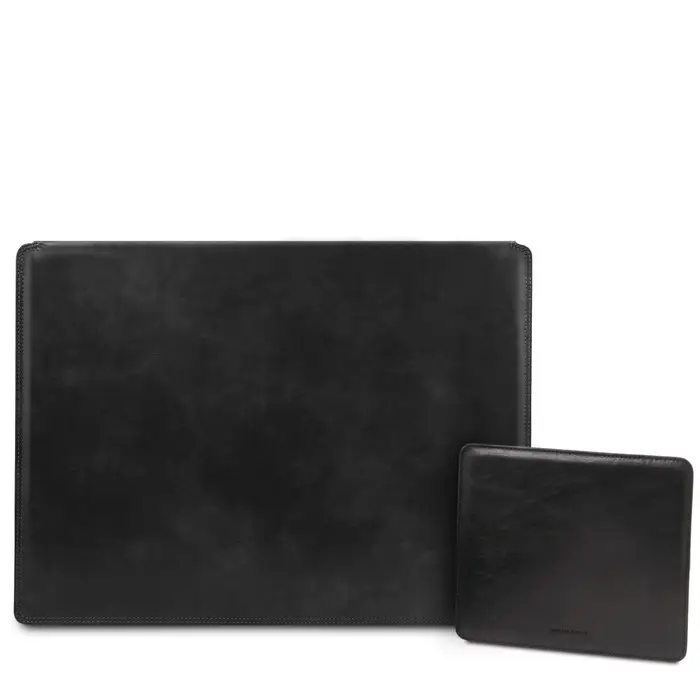 Tuscany Leather Sottomano da scrivania con ribalta e tappetino per mouse in pelle Nero