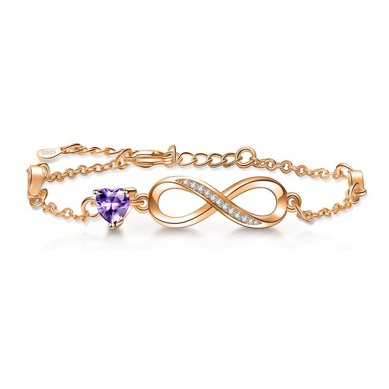 Tusuzik Bracciale Infinito Argento 925 Cuore Zirconi Oro Rosa